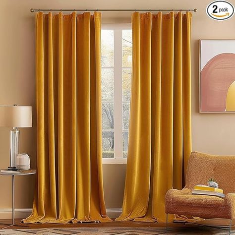 Amazon.com: MIULEE Velvet Curtains 84 inches 2 Panels - Luxury Blackout Curtains for Bedroom Living Room Thermal Insulated Fall Decor Super Soft Window Drapes Rod Pocket & Back Tab, Mustard Yellow : Home & Kitchen Fall Curtains Living Rooms, Yellow Curtains Bedroom, Velvet Curtains Living Room, Mustard Yellow Curtains, Fall Curtains, Yellow Decor Living Room, Yellow Drapes, Velvet Drapes, Yellow Curtains