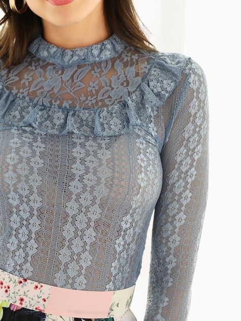 Luxury Elegant Lace Work Blouse Piece, Luxury Lace Work Blouse For Women, Long Sleeve Lace Blouse With Lace Collar, Elegant Semi-stitched Lace Work Blouse, Lace Blouse With Three-quarter Sleeves For Spring, High Neck Lace Blouse, Without Bra, Myanmar Traditional Dress, Street Swag