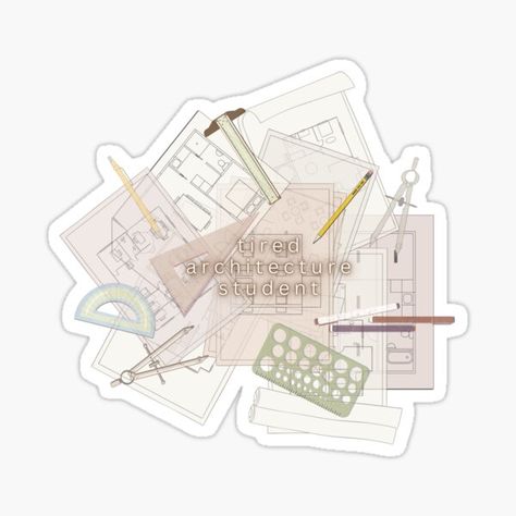 "tired architecture student" Sticker for Sale by beyzaarts | Redbubble Architecture Stickers Aesthetic, Architect Stickers Aesthetic, Interior Designer Stickers, Architect Stickers, Architecture Stickers, Student Stickers, Architecture Tools, Funny Laptop Stickers, Presentation Board Design