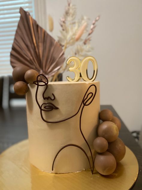 Line art, silhouette, melanin, woman, cake, 30th birthday Shades Of Brown Birthday Cake, 30th Bday Cake, Bday Vibes, Cake Brown, Bd Cake, Modern Birthday Cakes, Funny Birthday Cakes, Modern Birthday, 30th Bday