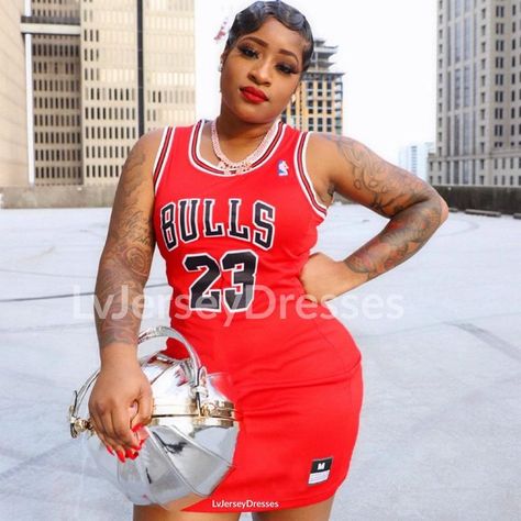 Chicago Bulls Dress, Nba Jersey Dress, Jersey Dresses For Women, Jersey Dress Outfit, Basketball Outfits, Bulls Jersey, Jordan Dress, Jersey Party, Jersey Dresses