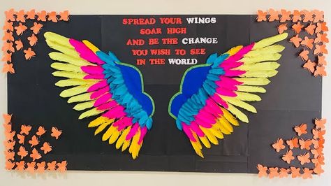 Notice Board Ideas For School, Wings Bulletin Board, Notice Board Ideas, Board Ideas For School, Unique Bulletin Board Ideas, Motivational Bulletin Boards, Middle School Bulletin Boards, Inspirational Bulletin Boards, High School Bulletin Boards