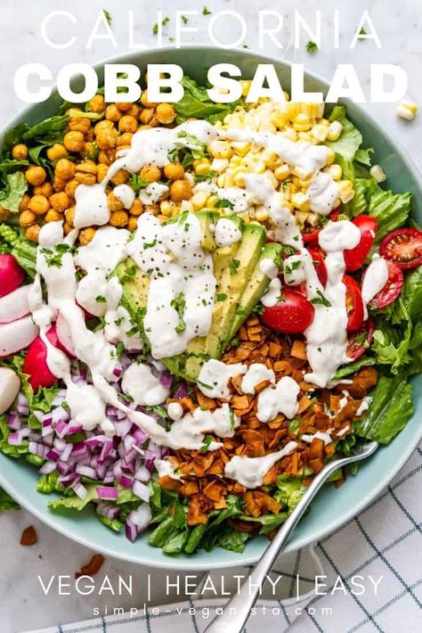 Salad Cream Recipe, Vegan Cobb Salad, Colorful Salad Recipes, Cobb Salad Recipe, Salad Cream, Coconut Bacon, Vegan Ranch, Salad Healthy, Salad Toppings