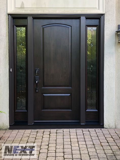 Exterior Doors With One Sidelight, Main Door Color Ideas Wood, Main Door Design Entrance Black, Traditional Front Door With Sidelights, Main Door Design Modern Front Entry Double Door, Entrance Door Design Modern Home, Main Door Color Ideas, Main Door Color, Front Door Design Modern Entrance