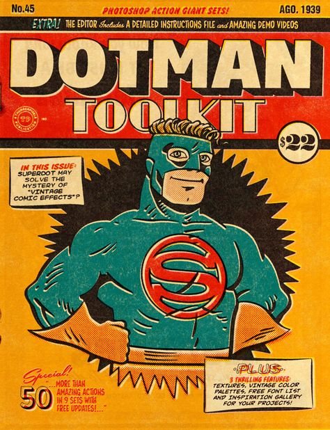 DotMan ToolKit – Vintage comic effects for Adobe Photoshop. Line Art Tutorial, Comic Paper, Photoshop Pictures, Template Art, Comic Bubble, Old Comic Books, Vintage Computer, Illustration Template, Halftone Dots