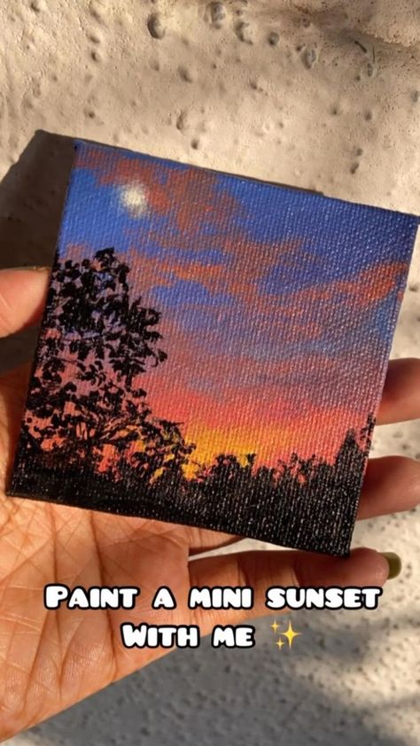 Shadow Painting Ideas Aesthetic, Mini Canvas Sunset Paintings, Sunset Aesthetic Painting, Mini Sunset Painting, Planet Coloring Pages, Mini Tela, Ocean Art Painting, Watercolor Typography, Night Sky Painting