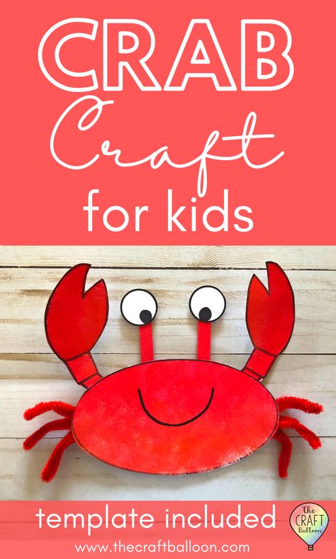 Crab Craft - The Craft Balloon Crab Craft Preschool, Crab Template, Animal Paper Craft, Crab Craft, Paper Craft Ideas For Kids, Crab Crafts, Ocean Animal Crafts, Crab Art, Paper Bird