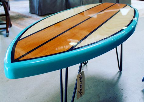 TJs Surf Repair | Surfboard Tables for your home or business Surfboard Table, Surf Decor, Business Checks, Table Names, Manhattan Beach, Stylish Bedroom, Large Table, Sitting Area, Custom Table