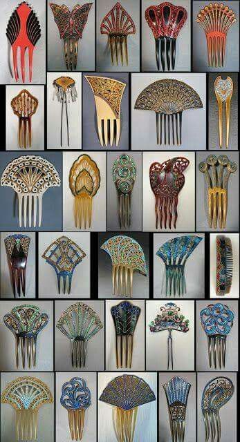 Hair combs Antique Hair Combs, Marathi Bride, Art Deco Color, Bijoux Art Deco, Bijoux Art Nouveau, Vintage Hair Combs, Jewellery Gold, Art Nouveau Jewelry, Jewelry Indian