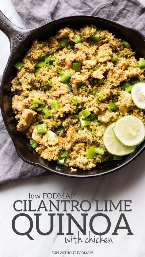 Low FODMAP Cilantro Lime Quinoa with Chicken https://funwithoutfodmaps.com/low-fodmap-cilantro-lime-quinoa-with-chicken/ #lowfodmap #chicken #easymeal #glutenfree Quinoa With Chicken, Low Fodmap Chicken Recipes, Easy Low Fodmap Recipes, Fodmap Chicken Recipes, Easy Low Fodmap, Cilantro Lime Quinoa, Fodmap Chicken, Low Fodmap Chicken, Lime Quinoa