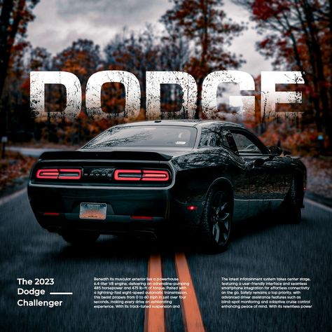 The Dodge Challenger | Immerse yourself in the art of power with my latest masterpiece: the 2023 Dodge Challenger | Creative Poster | Graphics Design. Design Software : Photoshop Designer : Hassan Raza Stock Image : Pinterest . . . . #graphicdesign #design #art #graphicdesigner #socialmediapost #branding #logo #designer #graphic #digitalart #photoshop #artwork #illustrator #creative #artist #graphics #marketing #designinspiration #brand #adobe #logodesigns #digitalmarketing #socialmedia #soc... Dodge Challenger Poster, Dodge Challenger 2023, Car Post, Logo Designer Graphic, Motion Graphics Typography, Car Advertising Design, Poster Graphics, Nike Art, Good Looking Cars