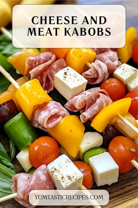 Wow your guests with these easy cheese and meat kabobs! Made with your favorite cheeses, deli meats, and veggies, they’re a simple, no-cook appetizer that’s perfect for gatherings, picnics, or snacks. Delicious, customizable, and ready in minutes!

#PartyAppetizers #MeatAndCheeseKabobs #EasyRecipes #FingerFoods #SimpleSnacks Meat And Cheese Kabobs Appetizers, Cheese Kabobs Appetizers, Appetizer Kabobs, Meat And Cheese Appetizers, Meat Kabobs, Cheese Kabobs, No Cook Appetizers, Finger Foods Easy, Deli Meats