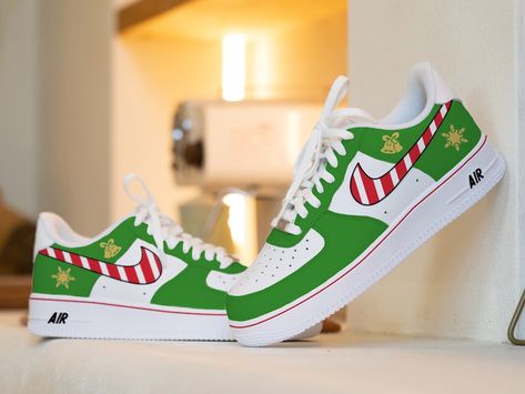 Christmas Nike, Air Force 1 Shoes, Unique Sneakers, Air Force 1 Custom, Custom Air Force 1, Leather Paint, Nike Brand, Nike Air Force Ones, Air Force Ones