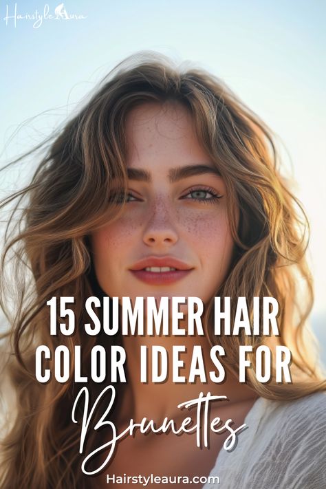 15 Summer Hair Color Ideas for Brunettes include beachy blonde streaks on brunette hair for a breezy, sunlit effect, ideal for carefree summer vibes. Dyed Hair Ideas For Brunettes, Soft Blonde Highlights, Soft Brown Hair, Summer Brunette, Natural Dark Blonde, Summer Hair Color Ideas, Chestnut Hair, Blonde Streaks, Soft Blonde