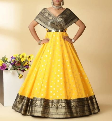 Paithani Dress Designs, Western Dresses For Girl, Frocks And Gowns, Lehenga Saree Design, Long Gown Design, Kids Blouse Designs, Lehenga Designs Simple, Simple Gowns, Sari Dress