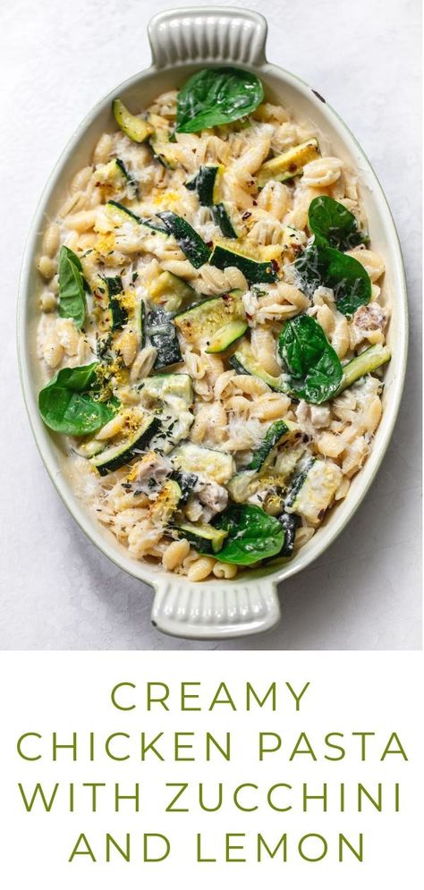 Chicken Pasta With Zucchini, Creamy Chicken And Noodles, Pasta With Zucchini, Lemon Pasta Recipes, Creamy Chicken Pasta, Chicken Pasta Bake, Chicken Zucchini, Pasta Casserole, Zucchini Pasta