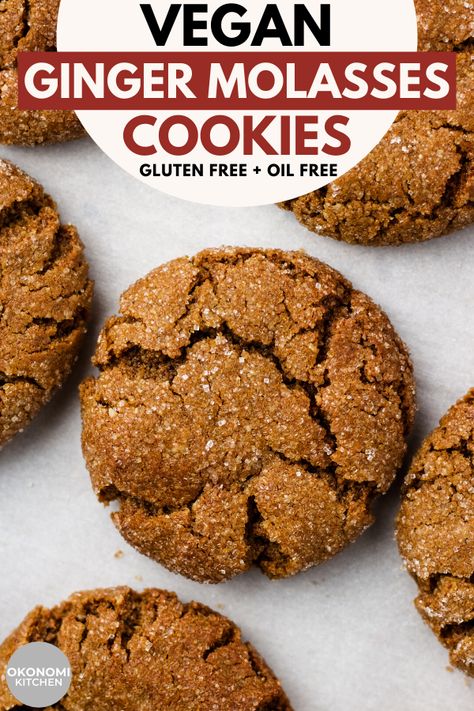 Vegan Ginger Molasses Cookies, Vegan Molasses Cookies, Okonomi Kitchen, Chewy Molasses Cookies, Molasses Cookies Recipe, Flourless Cookies, Ginger Molasses, Healthy Chocolate Chip Cookies, Cookies Gluten Free