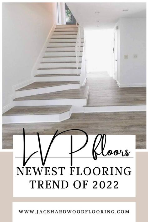 LVP flooring is waterproof, durable, and affordable! It is the most popular trend of 2022. LVP can look and feel like real hardwood floors but with half the hassle. With quick installation, we can help you bring your home into the new generation. Give us a call if you want to know more! 2023 Lvp Flooring Trends, How To Pick Flooring For Your Home, Lvp Flooring On Stairs, Lvp Flooring Planks Living Rooms, Lvp Basement, Best Flooring For Whole House, Lvp Stairs, Flooring Trends For 2023, Flooring Trends 2023