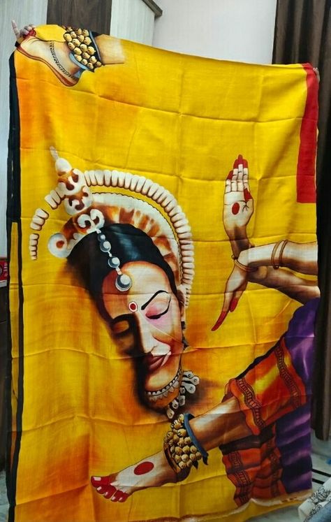 Hand Paint Saree Design, Painting Flowers On Fabric, Saree Painting Designs Hands, Painting On Saree, Hand Painted Blouse, Hand Painted Saree, Fabric Paint Shirt, Saree Painting Designs