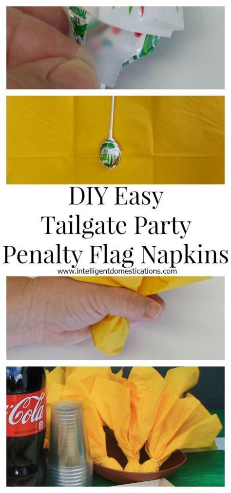 Easy Penalty Flag Napkins tutorial. Adds a nice touch of decor to your party table! Intelligent Domestications Flag Football Party, Football Friday Night, Football Friday, Football Party Decorations, Watching Football, Eating Pizza, Football Tips, Football Food, Family Recipe