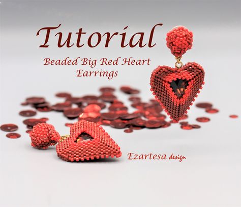 Beaded Heart Tutorial, Gold Flower Bracelet, Beaded Hearts, Wrap Bracelet Tutorial, Free Beading Tutorials, Beaded Necklace Tutorial, Seed Bead Flowers, Bead Tutorials, Earrings Tutorial