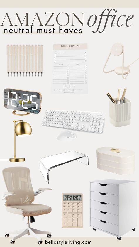 amazon office must haves Home Office Decor Ideas On A Budget, Professional Office Desk Decor, Home Office Ideas Dual Monitor, Cute Office Ideas For Work Professional, White Gold Office Ideas, Work Office Set Up, Office Must Haves From Amazon, Minimal Home Office Setup, Work Aesthetic Office Desk