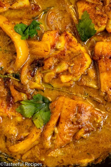 Caribbean Coconut Curry Fish - Tasteeful Recipes Curry Fish Recipes, Coconut Curry Fish, Curry Fish, Snapper Fish Recipes, Cod Fish Recipes, Carribean Food, Fish Curry Recipe, Coconut Curry Sauce, Jamaican Dishes