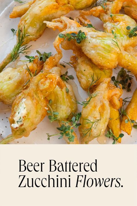 Beer Battered Zucchini Flowers | This Little Plate. Beer Battered Zucchini, Battered Zucchini, Zucchini Flowers, Beer Battered, Beer Batter, Squash Blossom, How To Make Beer, Pale Ale, Edible Flowers