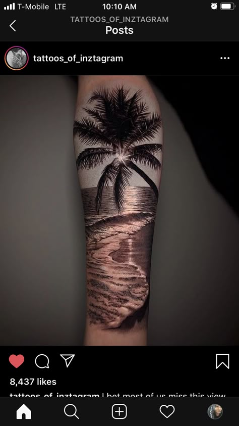 Palm Tree Tattoos For Women On Arm, Beach Sleeves Tattoo, Beach Themed Tattoos For Women Sleeve, Healing Meaning Tattoo, Feminine Tattoo Sleeves Beach, Beach Theme Sleeve Tattoo, Ocean Background Tattoo, Couple Sleeve Tattoo, Tree Ocean Tattoo