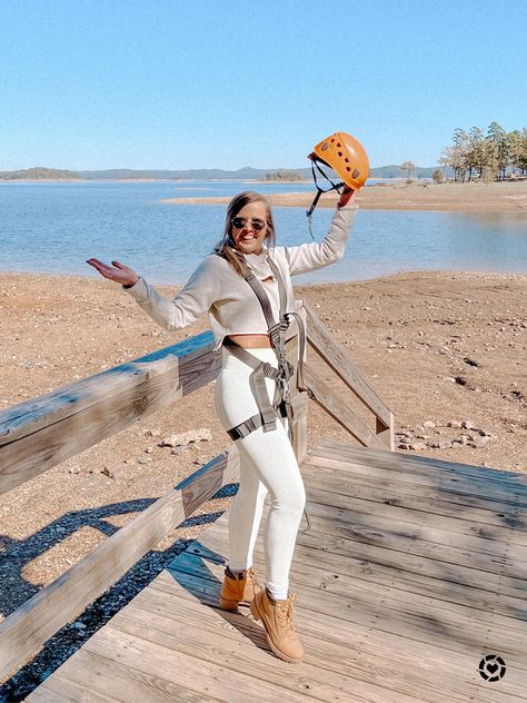 I wore this ziplining on my bachelorette weekend, 10/10 Zipline Outfit, Outdoor Activity Outfit, Ziplining Outfit, Adventure Outfit, Nike Joggers, Fall Outdoor, Bachelorette Weekend, Outdoor Activity, Jogger Set