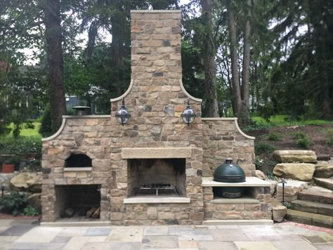 Outdoor Fireplace With Green Egg, Outdoor Stone Fireplace With Pizza Oven, Outdoor Fireplace With Pizza Oven Plans, Big Outdoor Fireplace, Outdoor Fireplace With Pizza Oven Patio, Outdoor Fireplace Unique, Outdoor Fireplace And Pizza Oven Combo, Outdoor Fireplace And Grill Combo, Outdoor Chimney Ideas