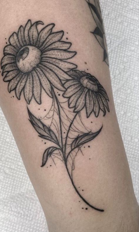 Momentum Tattoo, Eyeball Flower Tattoo, Eyeball Flower, Eyeball Tattoo, Daisy Tattoo, Spooky Tattoos, Tattoo Portfolio, Tattoo Style Drawings, Calf Tattoo