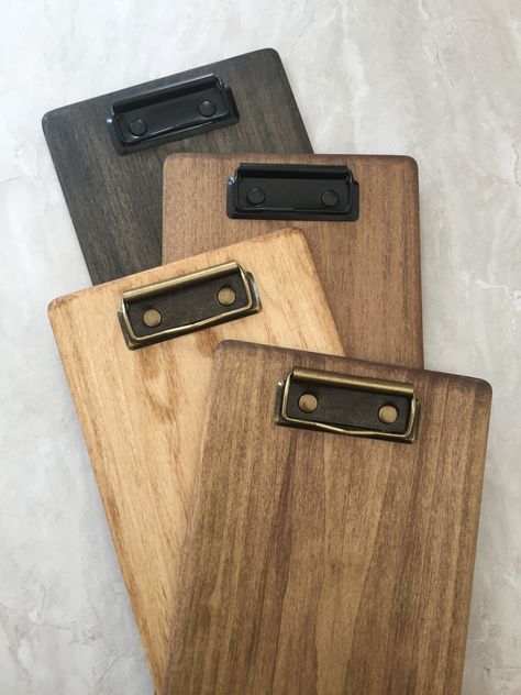 Solid wood clipboards Menu Presentation, Wooden Clipboard, Industrial Cafe, Small Coffee Shop, Eco Store, Kingston Ny, Wooden Chopping Boards, Menu Card, Dark Stains