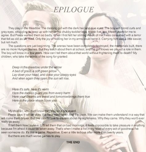 Mockingjay epilogue Hunger Games Epilogue, Mockingjay Book, Scarlett Estevez, Olivia Sanabia, Cailey Fleming, Peeta And Katniss, Dark Blue Eyes, Gray Eyes, Mockingjay