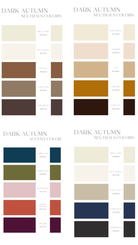 #darkautumn #deepautumn Deep Autumn Neutrals Color Palettes, Neutral Deep Color Palette, Dark Autumn Color Season, Sepia Colour Palette, Twilight Autumn Color Palette, Deep Autumn Color Palette Fashion, Spring Outfits For Autumn Palette, Dark Autumn Neutrals, Deep Autumn Colour Palette