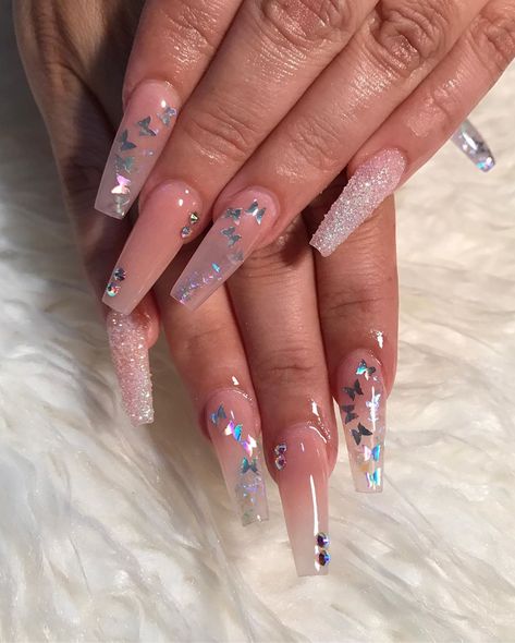 Unghie Sfumate, Cute Acrylic Nail Designs, Her Nails, Simple Acrylic Nails, Long Acrylic Nails Coffin, Bling Acrylic Nails, Acrylic Nails Coffin Short, Summer Acrylic Nails, Butterfly Nail