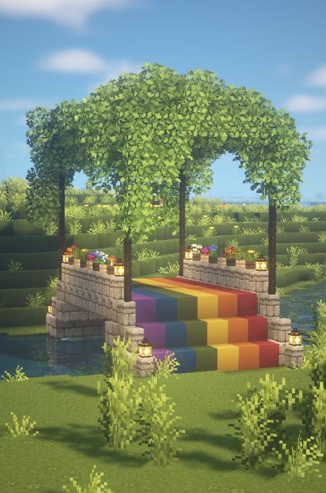 Minecraft Building Ideas Rainbow, Pride Month Minecraft Builds, Minecraft Buildings Aesthetic, Aesthetic Minecraft Builds Cottagecore House, Dsmp Minecraft Builds, Lesbian Minecraft House, Pixel Building Architecture, Fairytale House Minecraft, Minecraft Lesbian Flag