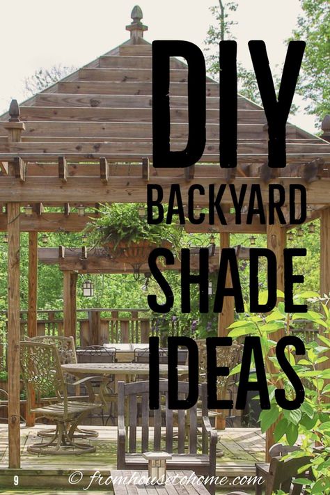 I love these outdoor shade ideas for my backyard garden design. The DIY shade canopies are so simple to make, look beautiful and will keep your deck or patio cool in the summer sun. #fromhousetohome #shadeideas #gazebo #pergola #deckstructures #gardenideas Diy Backyard Shade Ideas, Diy Backyard Shade, Outdoor Shade Ideas, Backyard Shade Ideas, Canopies Outdoor, Diy Patio Cover, Gazebo Design, Diy Pergola Kits, Patio Gardening