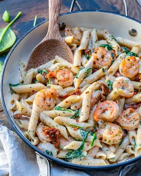 Creamy Shrimp Pasta Recipe | Healthy Fitness Meals Shrimp Pasta Recipes Healthy, Shrimp Pasta Recipe, Creamy Shrimp Pasta, Creamy Shrimp, Creamy Pasta Recipes, Healthy Fitness Meals, Pasta Ingredients, Shrimp Pasta Recipes, Seafood Pasta