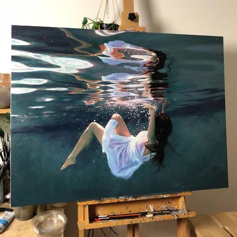 Lena Danya on Instagram: ““Clarity” 40x30in oil on canvas I just realized that I never posted this painting to my IG even though I finished it over a month ago and…” Lena Danya, Water Sketch, Underwater Photoshoot, Emotional Painting, Reflection Painting, Underwater Painting, Surface Art, Water Drawing, Art Painting Gallery