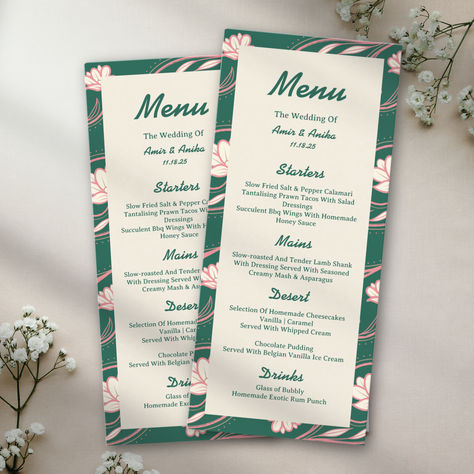 Delight your guests with our Pink Green Lotus Lanterns Indian Wedding Menu! Perfectly blending cultural elegance with a modern twist, this menu adds a splash of color and tradition to your wedding table settings. Shop now to make your special day unforgettable! 🌸💚 #zazzlemade #zazzle #affiliate #IndianWeddingMenu #LotusDesign #WeddingDecor #CulturalChic Salt And Pepper Calamari, Creamy Mash, Bbq Wings, Honey Sauce, Homemade Cheesecake, Lamb Shanks, Lotus Design, Wedding Table Settings, Wedding Menu