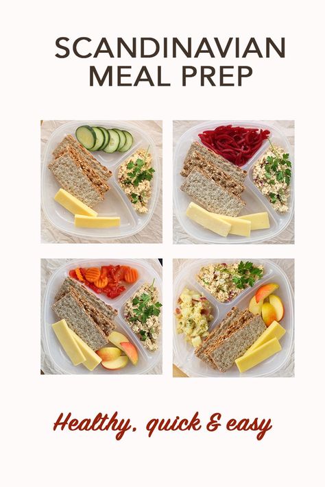 Healthy Scandinavian Lunch Meal Prep. An easy and tasty solution for a healthy new year. Salmon salad is served with nutritious crackers and veggie sides. Healthy Scandinavian Recipes, New Year Healthy Eating, Nordic Recipes Healthy, Nordic Diet Meal Plan, Nordic Snacks, Nordic Diet Recipes, Scandinavian Meals, Nordic Lunch, Norse Food