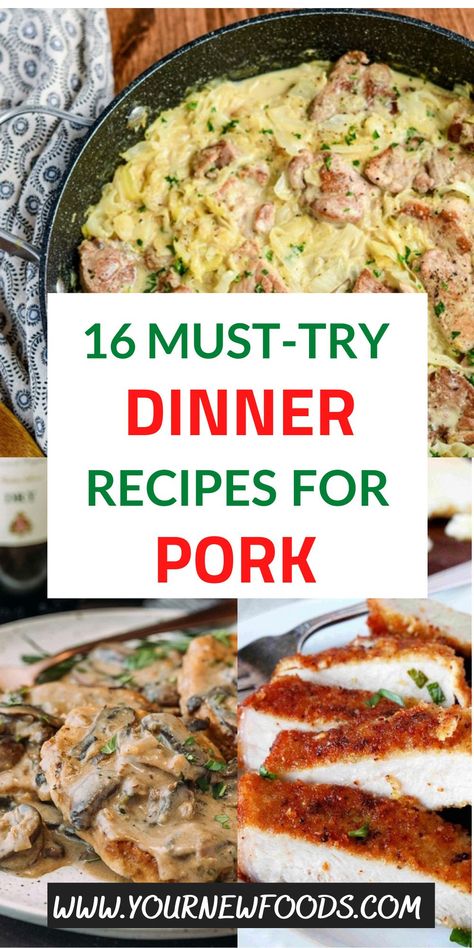 Dinner Recipes For Pork. 16 must-try pork recipes. Tasty pork dinner meals perfect for entertaining at holidays and all year. Choose your favorite dinner recipes for pork today! Beef Or Pork Dinner Recipes, Summer Pork Recipes Dinners, Pork Stews And Casseroles, Pork Loin And Pasta Recipes, Best Pork Recipes For Dinner, Pork Roast Ideas Meals, Easy Pork Dinner Ideas, Pork With Rice Recipes, Pork Lunch Recipe