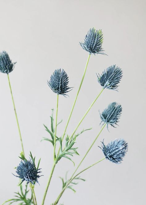 Blue Thistle Spray | Wedding Bouquet | Afloral.com Navy Blue Theme, Diy Fall Wedding Bouquets, Diy Wedding Flowers Bouquet, Diy Flower Projects, Wildflower Bridal Bouquets, Minimalist Centerpiece, Blue Flower Arrangements, Fake Hydrangeas, Fall Flower