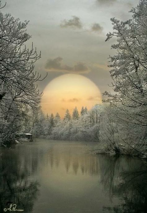 Midwinter Dream Sunset Watercolor, Painting Sunset, Watercolor Sky, Winter Scenery, Flowers Wallpaper, Beautiful Moon, Snow Scenes, Winter Pictures, Winter Landscape