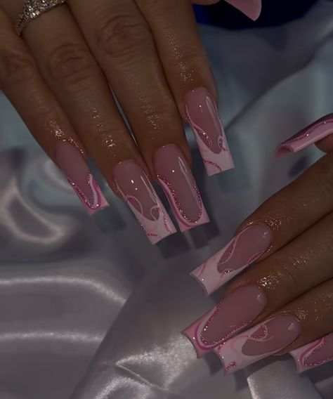 Cute Long Square Nails Ideas, Spring Nail Sets Square, Nails Design Baddie, Nails For Festival, Pretty Prom Nails, Pink Biab Nail Designs, Nice Acrylic Nails, Pink Nail Designs Square, Pink Birthday Nail Designs