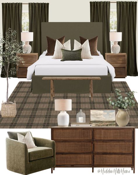 Shop Could this bed work with a 5” box … and other curated products on LTK, the easiest way to shop everything from your favorite creators. Modern Traditional Bedroom Decor, Green Upholstered Bed, Brown Wood Bedroom, Wooden Nightstands, Modern Traditional Bedroom, Tilly Upholstered Bed, Decor Mood Board, Olive Green Bedrooms, Green Sofa Living