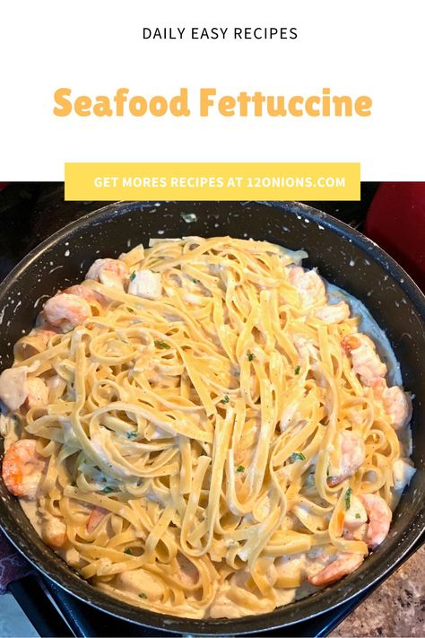 Seafood Fettuccine Seafood Alfredo Pasta, Seafood Fettuccine Alfredo, Seafood Fettuccine, Seafood Alfredo, Mushroom Alfredo, Fettuccini Alfredo, Sausage Shrimp, Fettuccine Recipes, Seafood Bisque