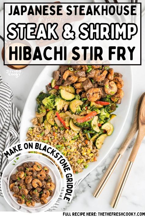 Easy Hibachi Steak, Hibachi Steak And Shrimp Recipe, Blackstone Hibachi, Easy Hibachi, Hibachi Vegetables, Hibachi Shrimp, Steak Stirfry Recipes, Hibachi Steak, Hibachi Recipes