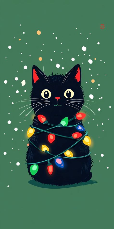 Christmas Light Phone Wallpaper, Snow Cat Wallpaper, Black Cat Cute Wallpaper, Cat Christmas Phone Wallpaper, Christmas Cat Iphone Wallpaper, Black Cat Christmas Wallpaper, Christmas Cat Wallpaper Iphone, Cool Animal Wallpapers, Snowman Iphone Wallpaper